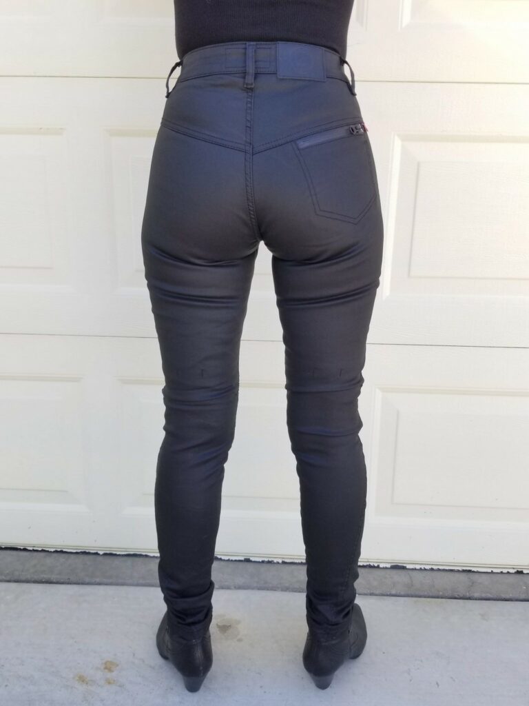 Rear view of rider wearing Kusari KEV 02 jeans