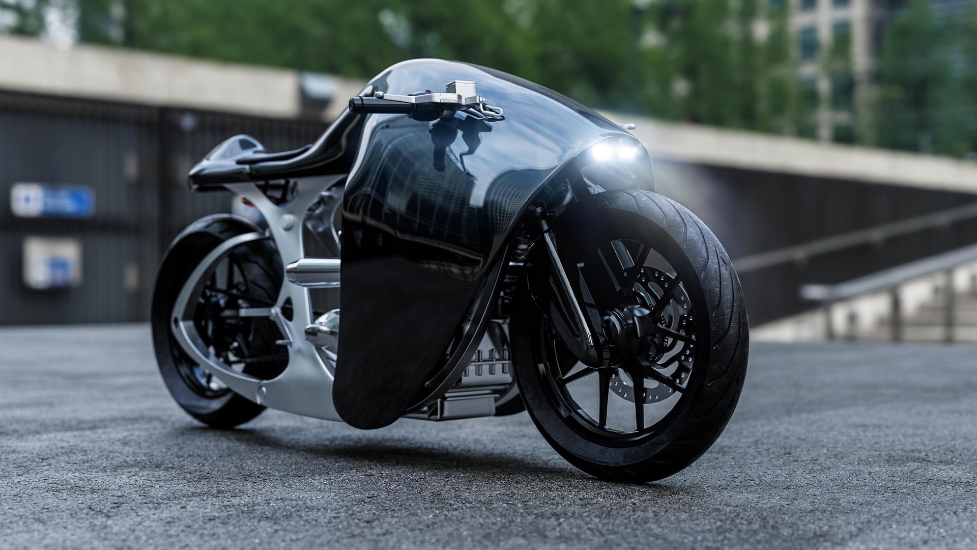 Bandit9 Supermarine Custom Racer motorcycle parked on city street