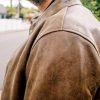 Closeup of the shoulder on the Black Pup Moto Nelson Leather Jacket