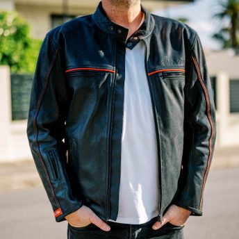 Black Pup Moto's new Rumbler Jacket outdoors